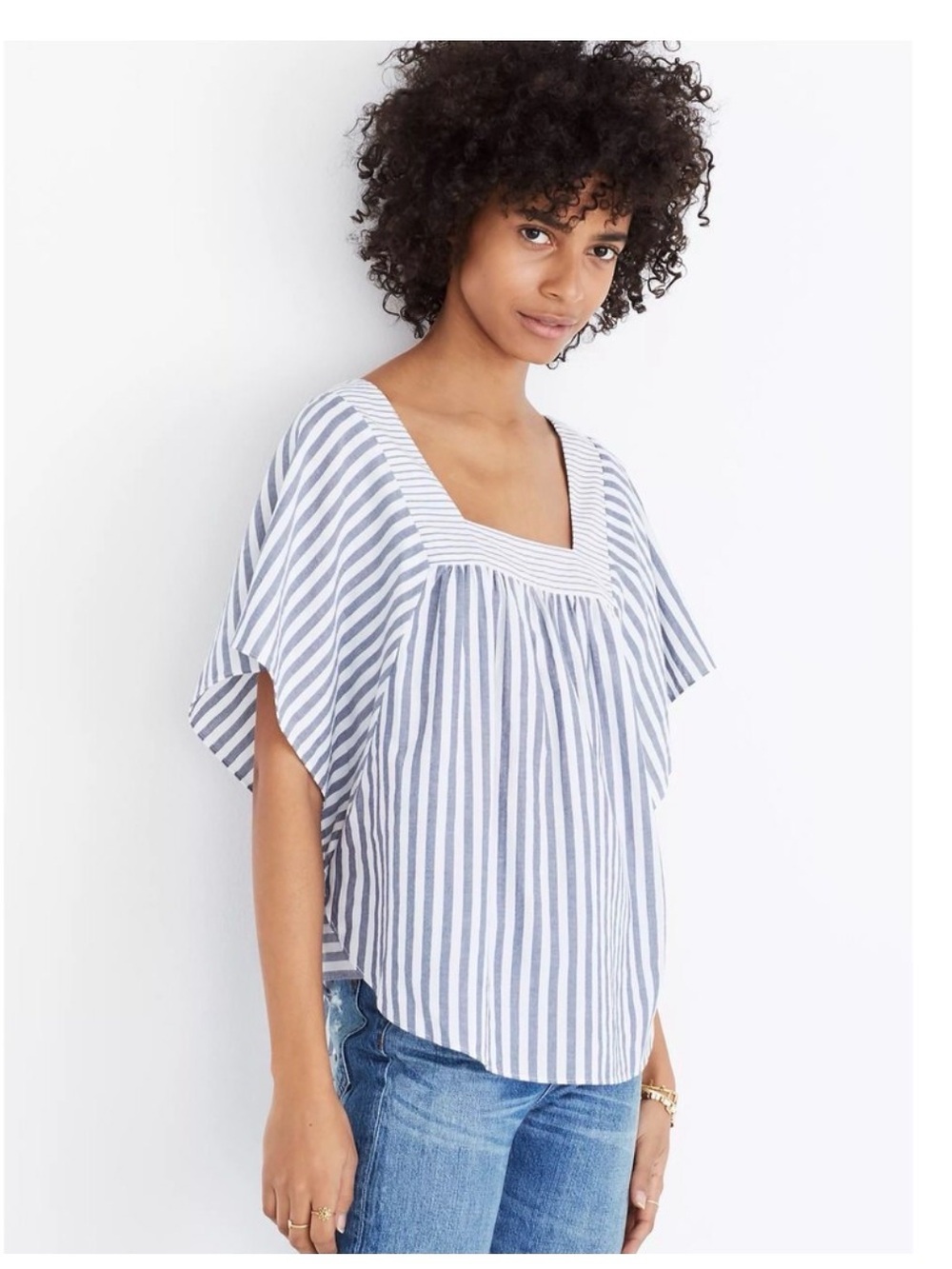 Madewell Butterfly Striped Square-Neck Short Sleeve Top - Blue/White